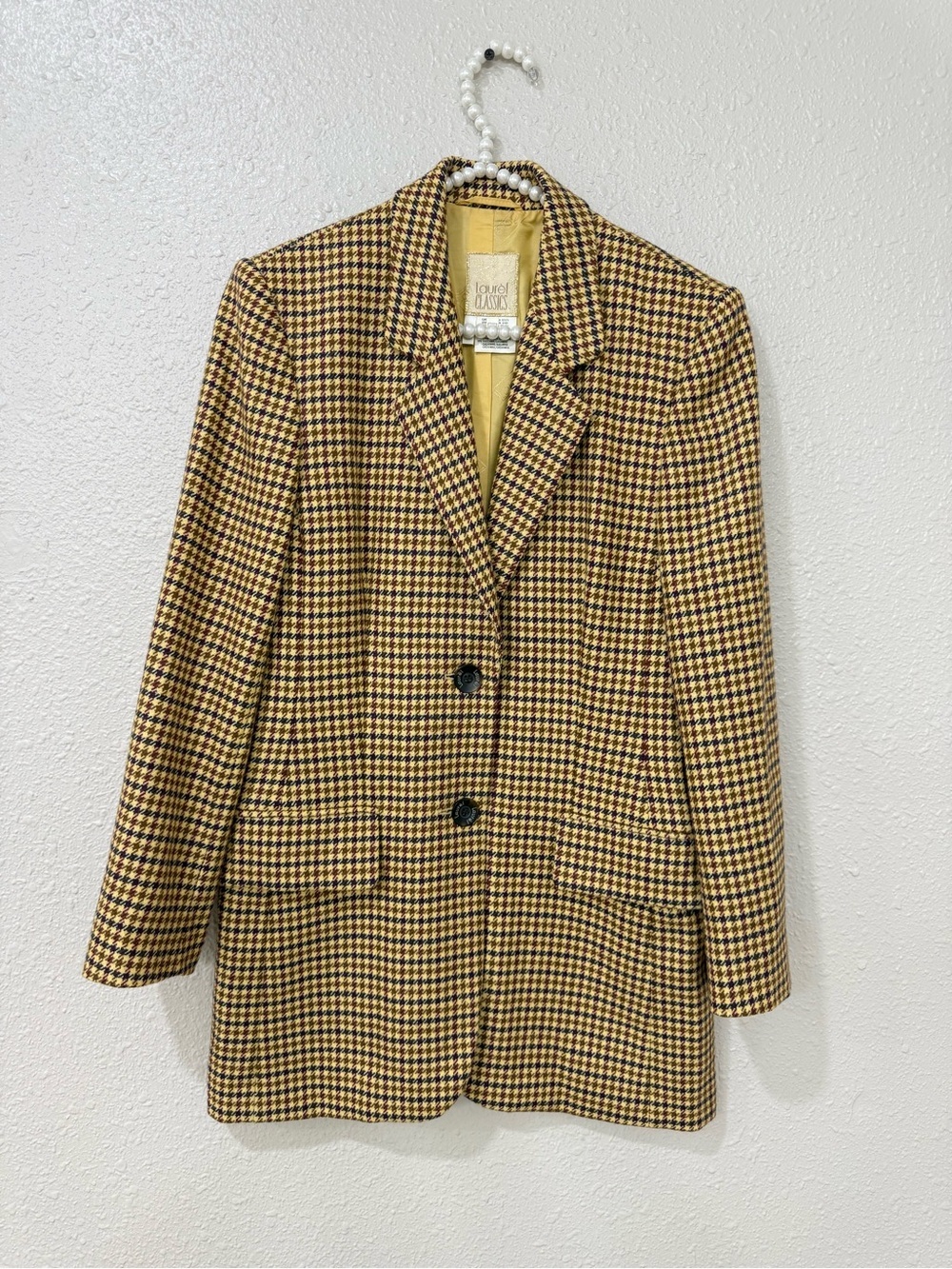 Laurel Classics Wool Cashmere Houndstooth Longline Blazer Jacket Old Money Sz S - Picture 3 of 13